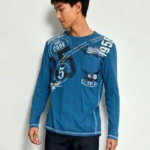 Rivet61 Blue Graphic Long Sleeve Shirt Size S Casual Streetwear